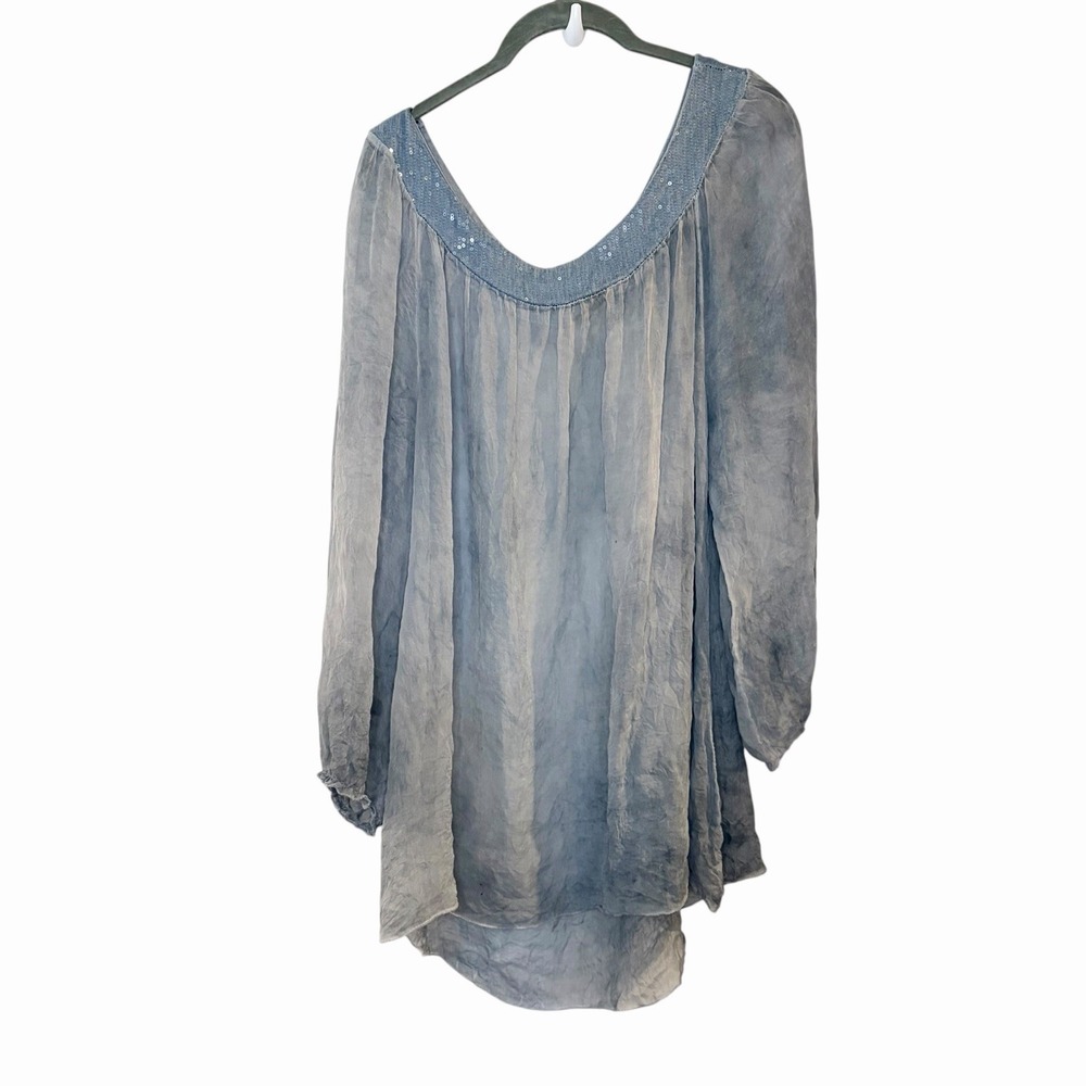 Piazza Roma Women's 100% Silk Chiffon Blouse Sequin Peasant Boho Fairy Whimsy M
